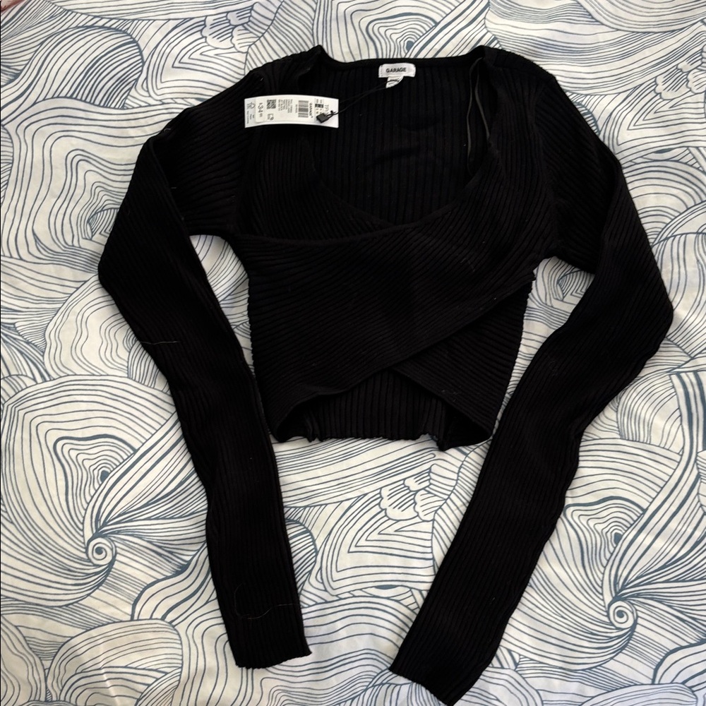 Garage Black Ribbed Crop Sweater